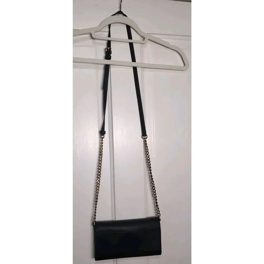 Michael Kors Jet Set Travel Saffiano Leather Chain Wallet Crossbody Black...